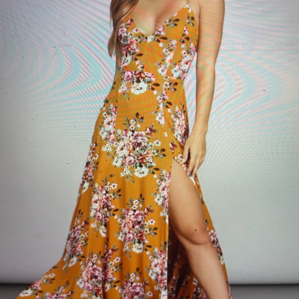 Windsor Better Bloom Gauze Maxi Mustard Dress